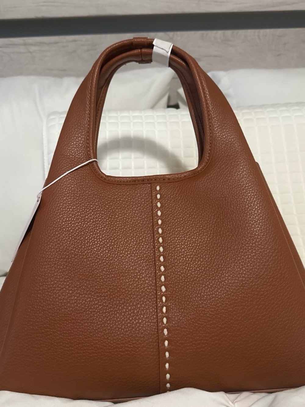 Brown Pebbled Leather Hobo Bag with Contrast Stitch